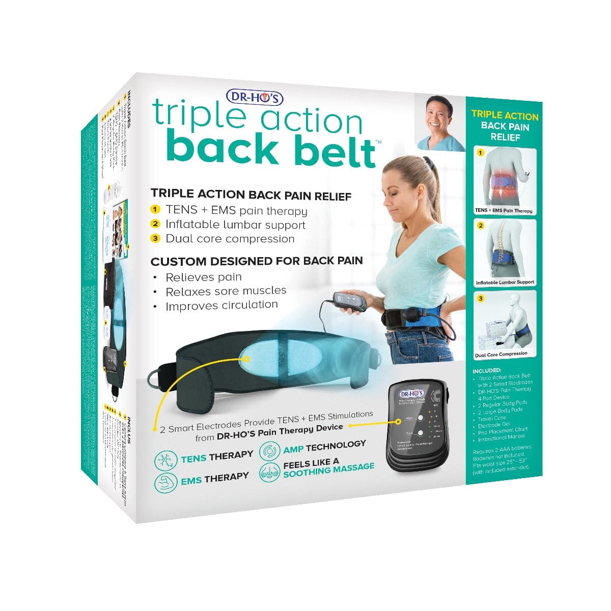 Triple Action Back Belt. - 4-in-1 TENS Belt for Back Pain - Essential Package